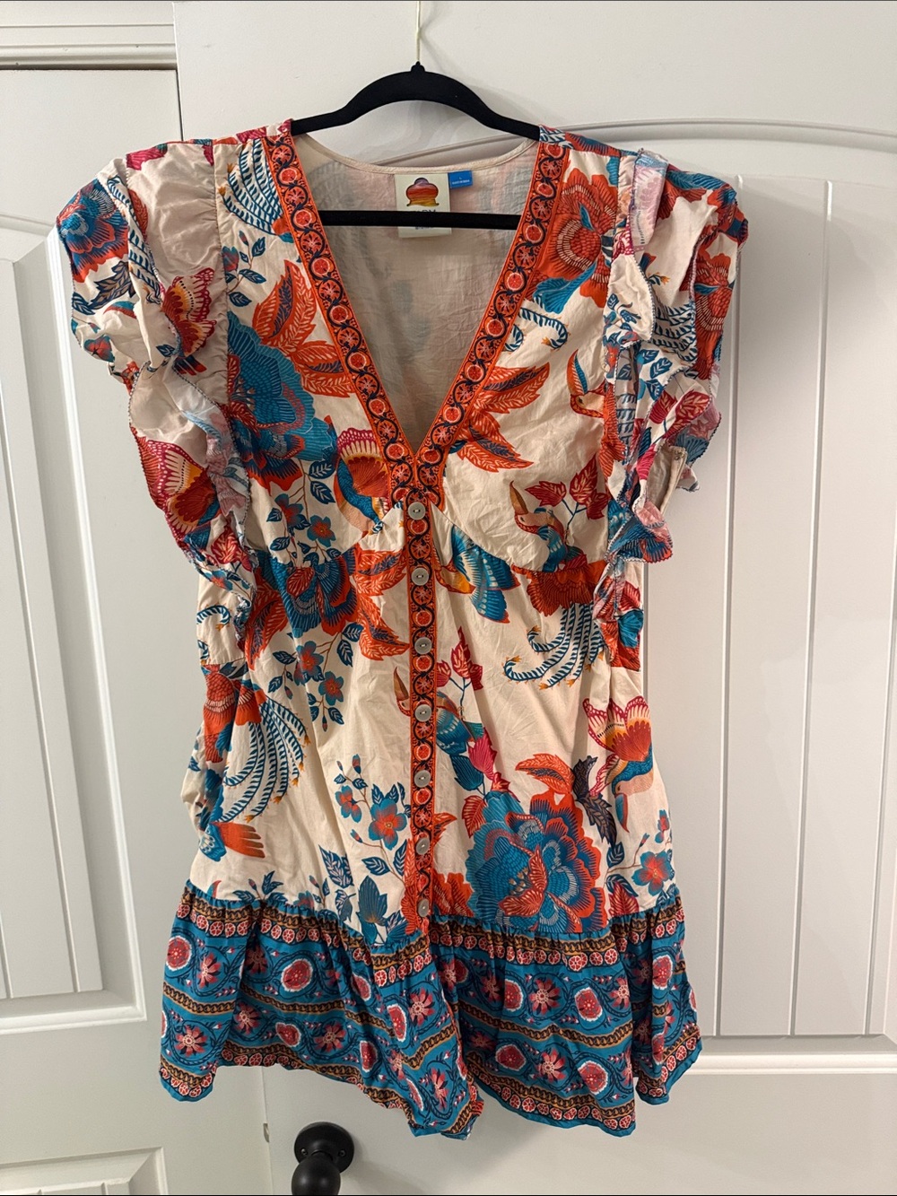 FARM Rio Cream Dress with Orange and Teal Floral Print